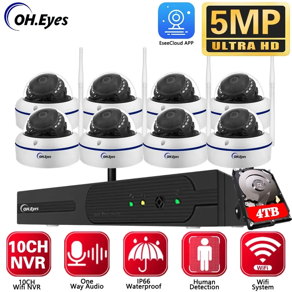 

10CH IP Camera Wifi NVR Kit CCTV System 5MP Outdoot Waterproof Audio Wireless Dome Cameras Video Surveillance System 10 Channels