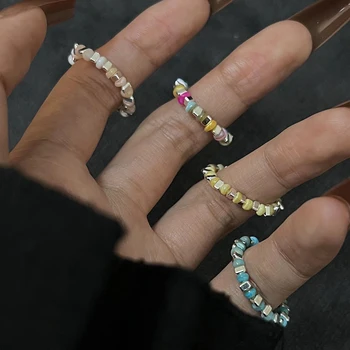Nuovo anello di perline colorate per le donne ragazze dolce personalità irregolare Multi perline di riso geometria anelli di metallo regali di gioielli