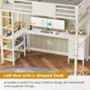 Loft Bed Twin Size with L-Shaped Desk, LED Lights,Charging Station, Twin Metal Loft Bed Frame with Fabric Drawers & Shelve 2