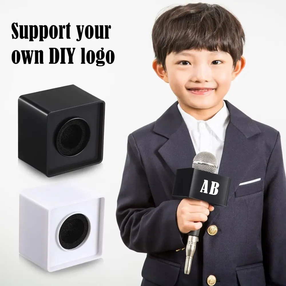 Universal Microphone Logo Flag Replacement DIY Microphone Flag Station Waterproof Mic Cube Stand Mic Interview Box Accessories