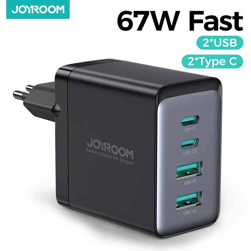 

Joyroom 2023 GaN USB Charge EU/US/UK Plug 67W Quick Charger For iPhone 14 13 Pro Macbook Type C Fast Charge 3.0 Mobile Portable