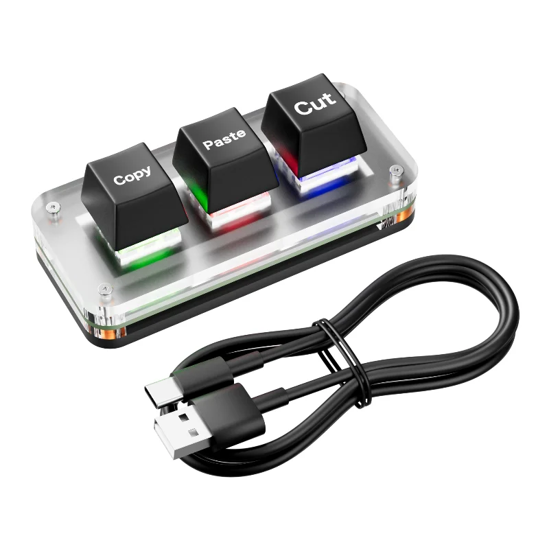 RGB CTRL X C V 단축키 한손 키보드, 3 키 게임용 기계식 키보드, 회계 작업 또는 리듬 게임용 USB C 타입