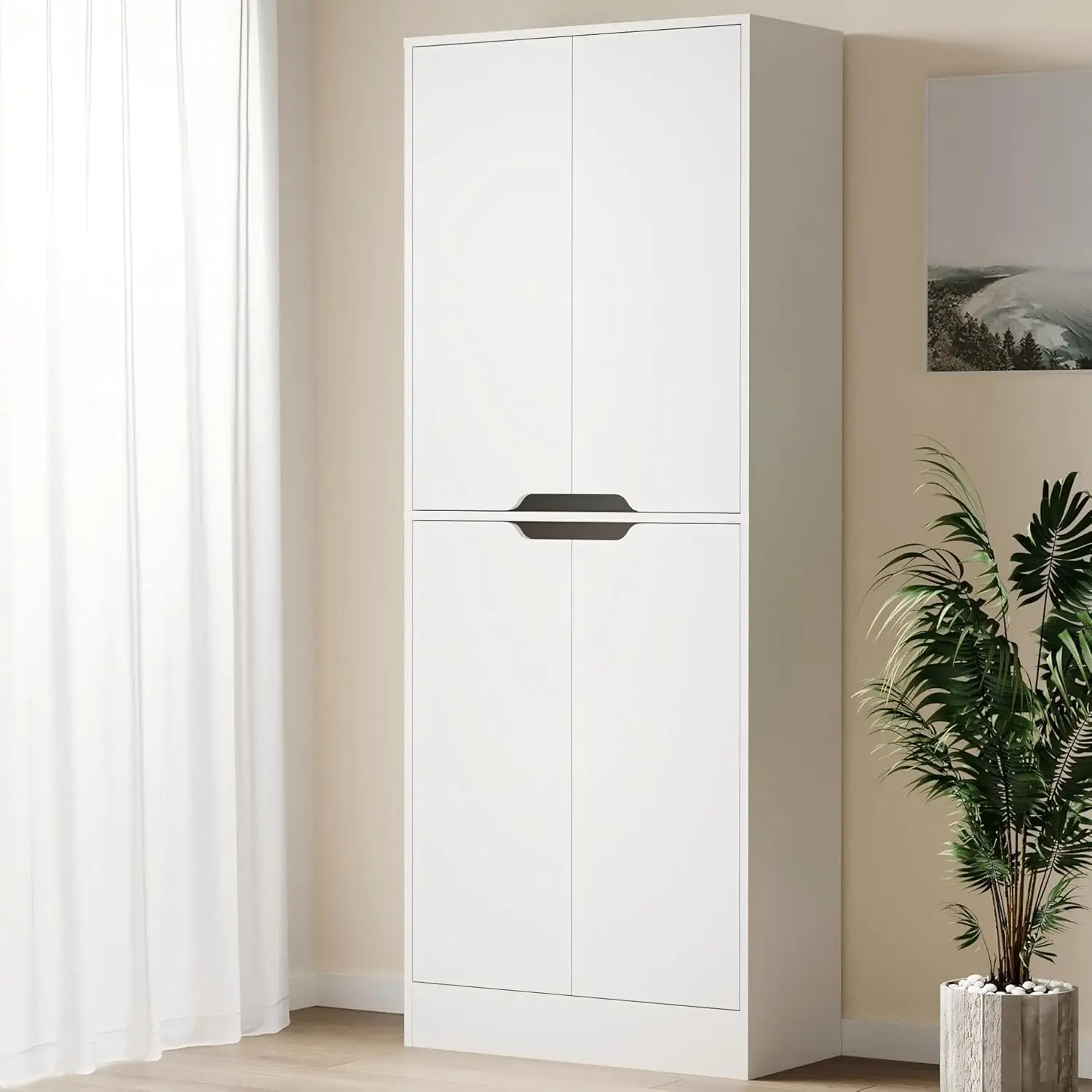 71" Tall Freestanding Pantry Cabinet, 4 Doors with Adjustable Shelves, Larder & Kitchen Hutch Cabinet