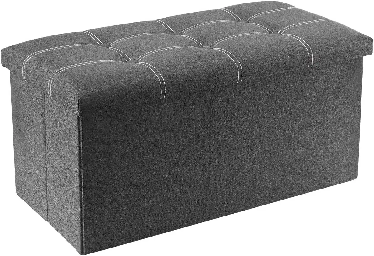 

30" Folding Storage Ottoman Bench, Grey - Versatile Footrest & Space-Saving Solution for Any Room