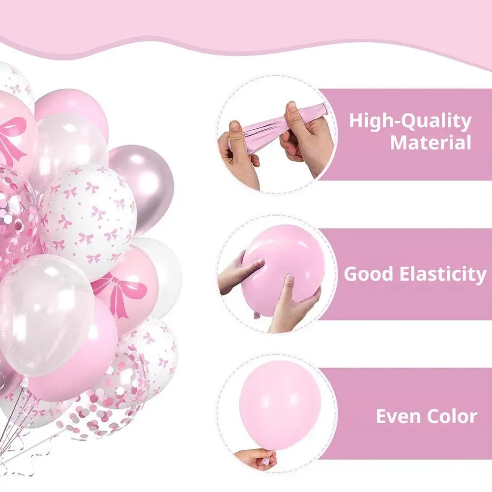 60-30 Stück Schleifendesign Latexballons 12 Zoll Weiß Rosa Schleifenmuster Ballons für Mädchen Geburtstagsfeier Babyparty Hochzeitsdekoration – Detail 6