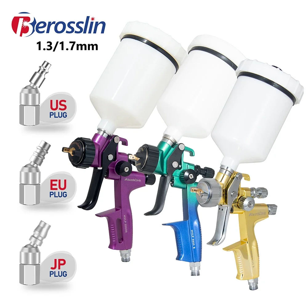페인트 건 HVLP 고 분무 공압 스프레이건, 자동차 가구 가죽 수리 바니시 글레이징 스프레이 도구, 1.3mm, 1.7mm