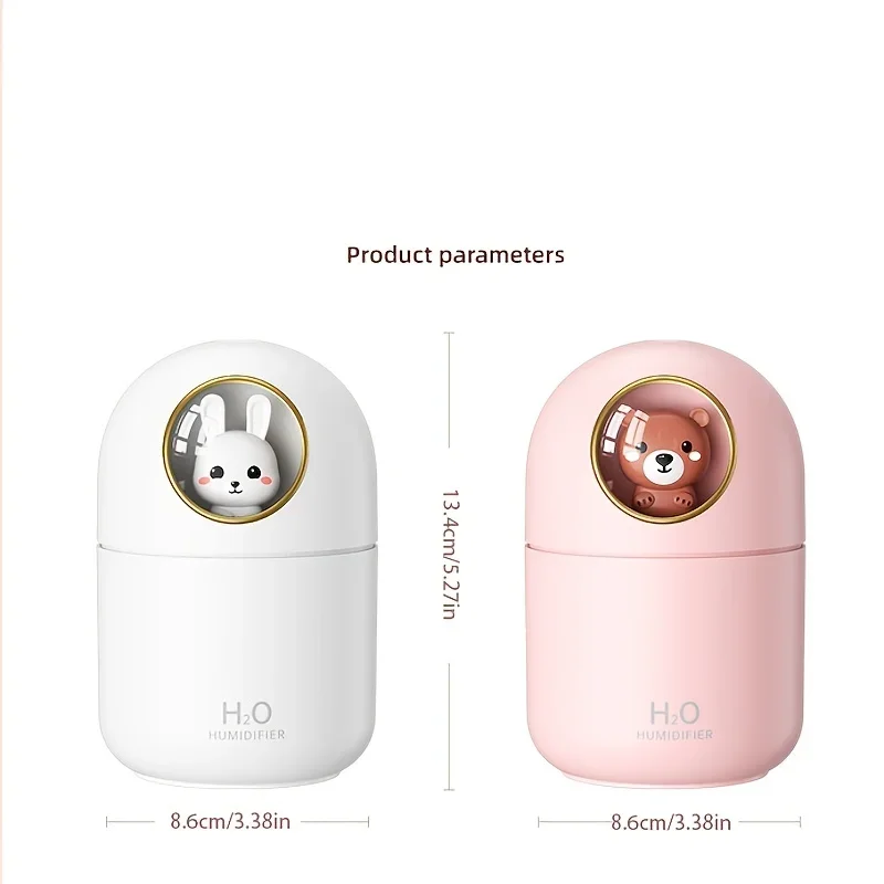 휴대용 미니 쿨 미스트 가습기, 야간 조명 포함, USB 개인 가습기, 자동 셧다운, 초저소음, 300 ml