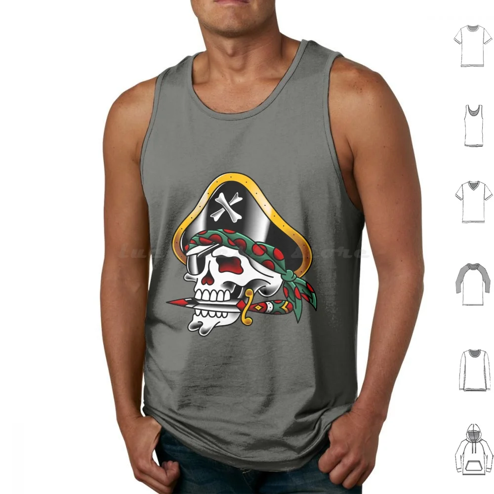 Salt-Dog Pirate Skull & Dagger Canotte Gilet Senza Maniche American America Americana Traditional Tattoo Art