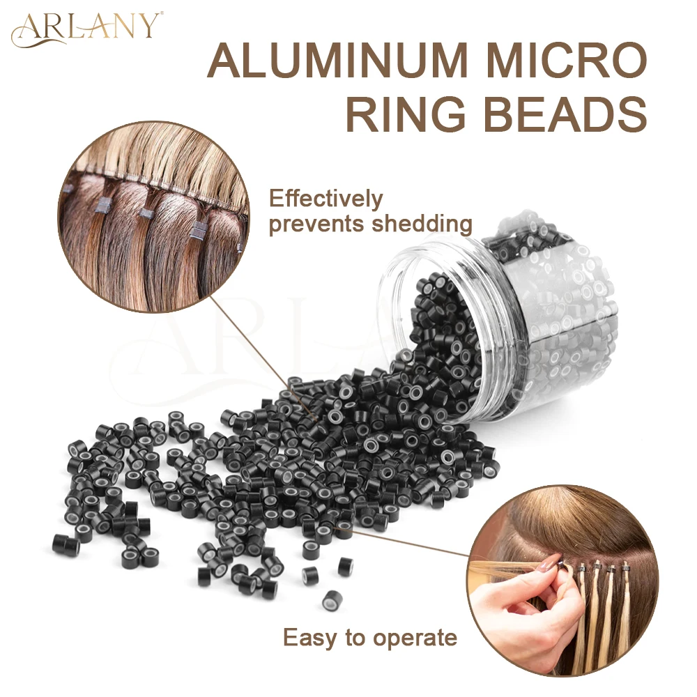 ARLANY 1000개 4mm 실리콘 라이닝 헤어 익스텐션 비즈, 웨프트 익스텐션용 마이크로 비즈 링, 깃털 익스텐션용
