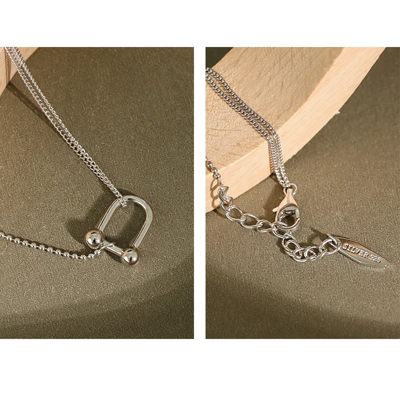 

925 Pure Silver Double U-shaped Chain Necklace Gift For Women Korean Minimalist Designer Popular Anniversary Fine Jewelry New
