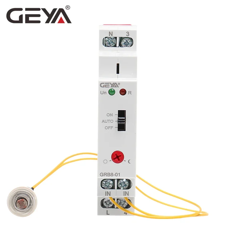 GEYA GRB8-01/02 przełącznik zmierzchu AC110V-240V czujnik światła uliczne szyna Din przekaźnik modułowy 16A automatyczne przełączanie