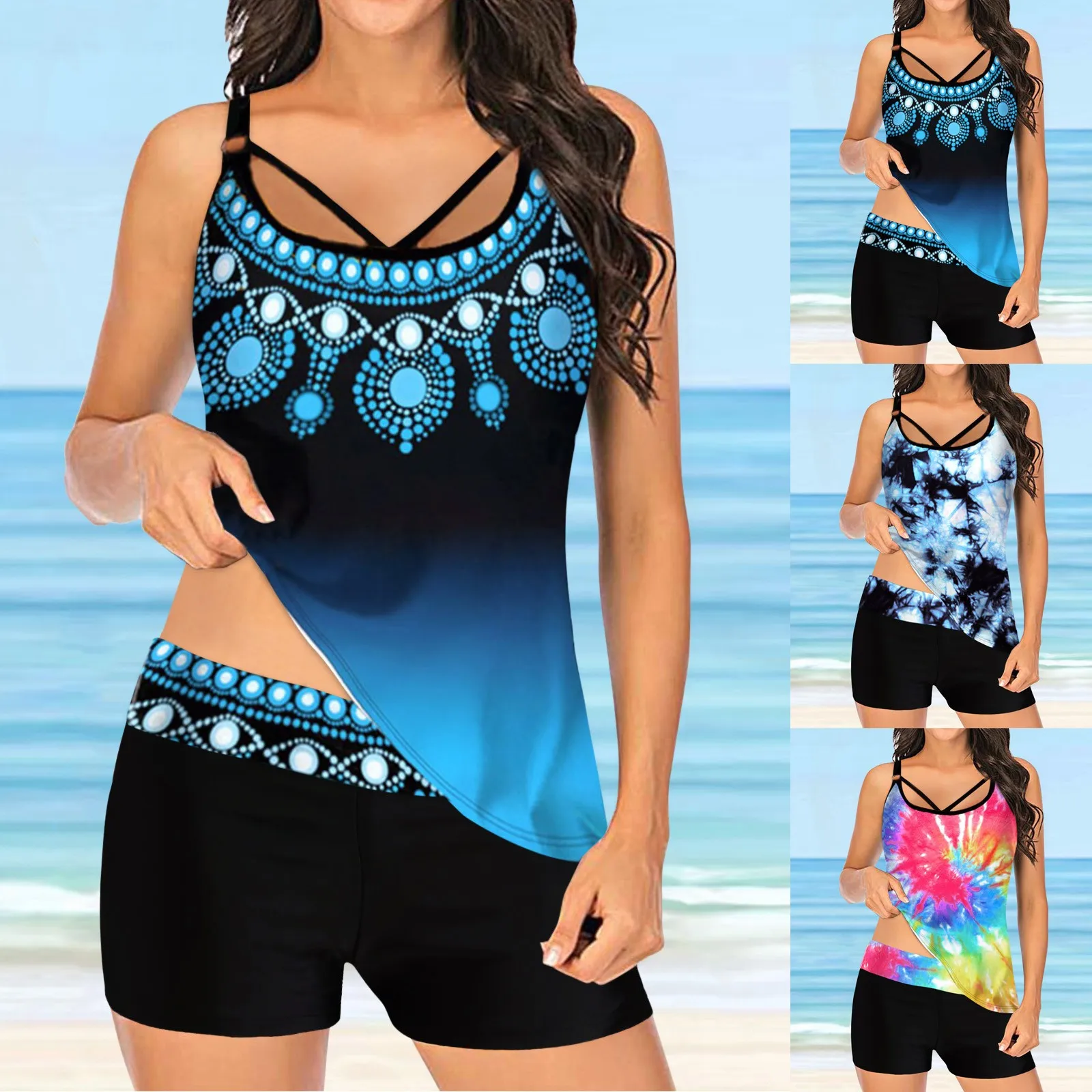 

Цветные купальники из двух предметов, Комплект трусиков, мульти-купальники с принтом, Женская купальная одежда с принтом, Модный комплект танкини