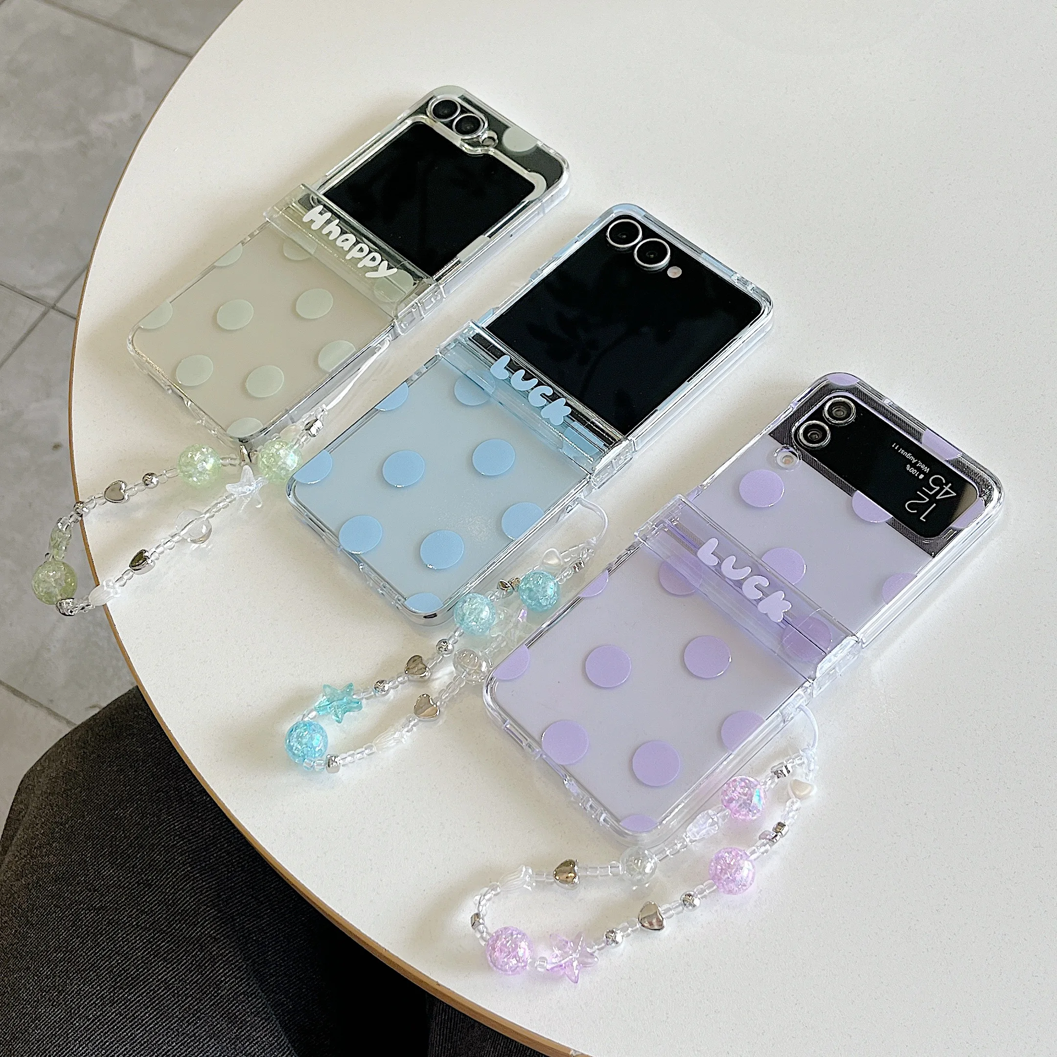 Colorful Polka Dot Design Phone Case with Chain Hinge and Clear Cover