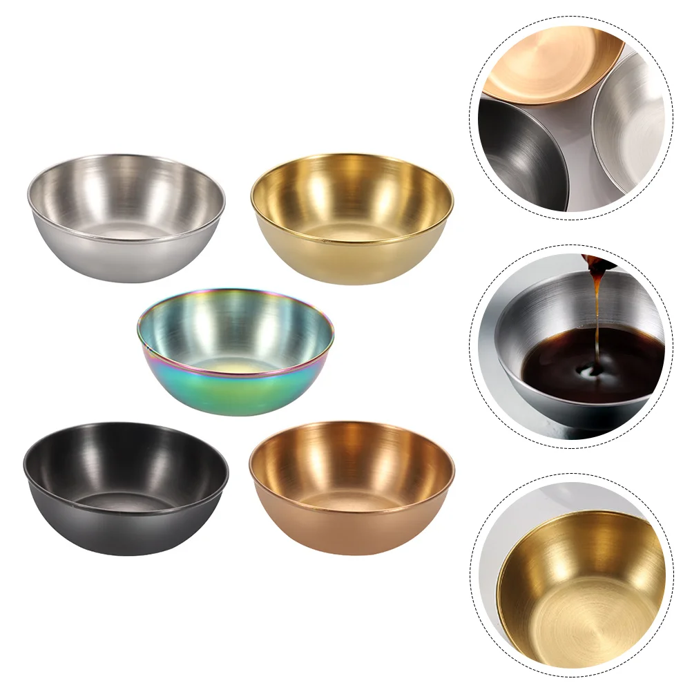 5Pcs Sushi Dipping Bowls Stainless Steel Sauce Dishes Small Appetizer