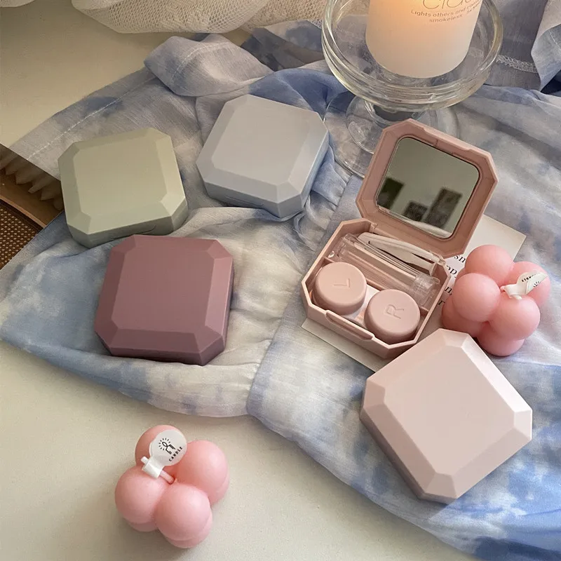 캔디 컬러 콘택트 렌즈 박스 단색 휴대용 콘택트 렌즈 케이스(핀셋 흡입 스틱 포함) 여행용 키트 홀더 세트