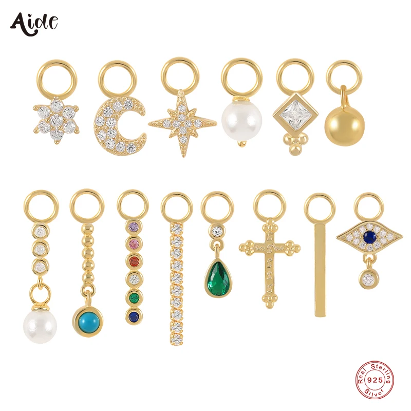 Silver Charm Jewelry Aide 925 Sterling Silver Earrings Charms for DIY Jewelry Making Accessories Zircon Star Moon Cross Evil Eye Pearl Bar Pendants