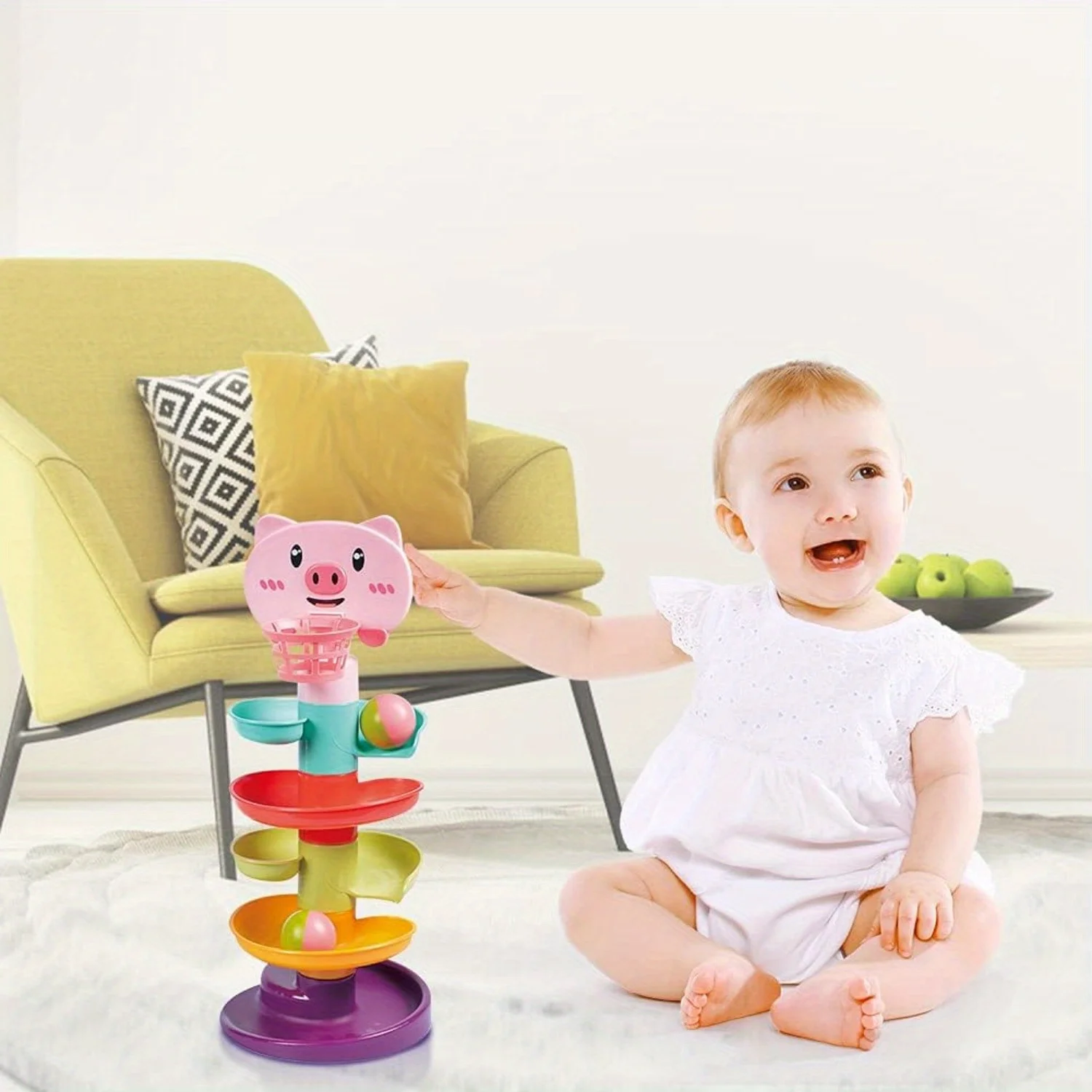 Fun cartoon animal piggy track assembly stacking music ball 0-3 year old baby early education educational toy