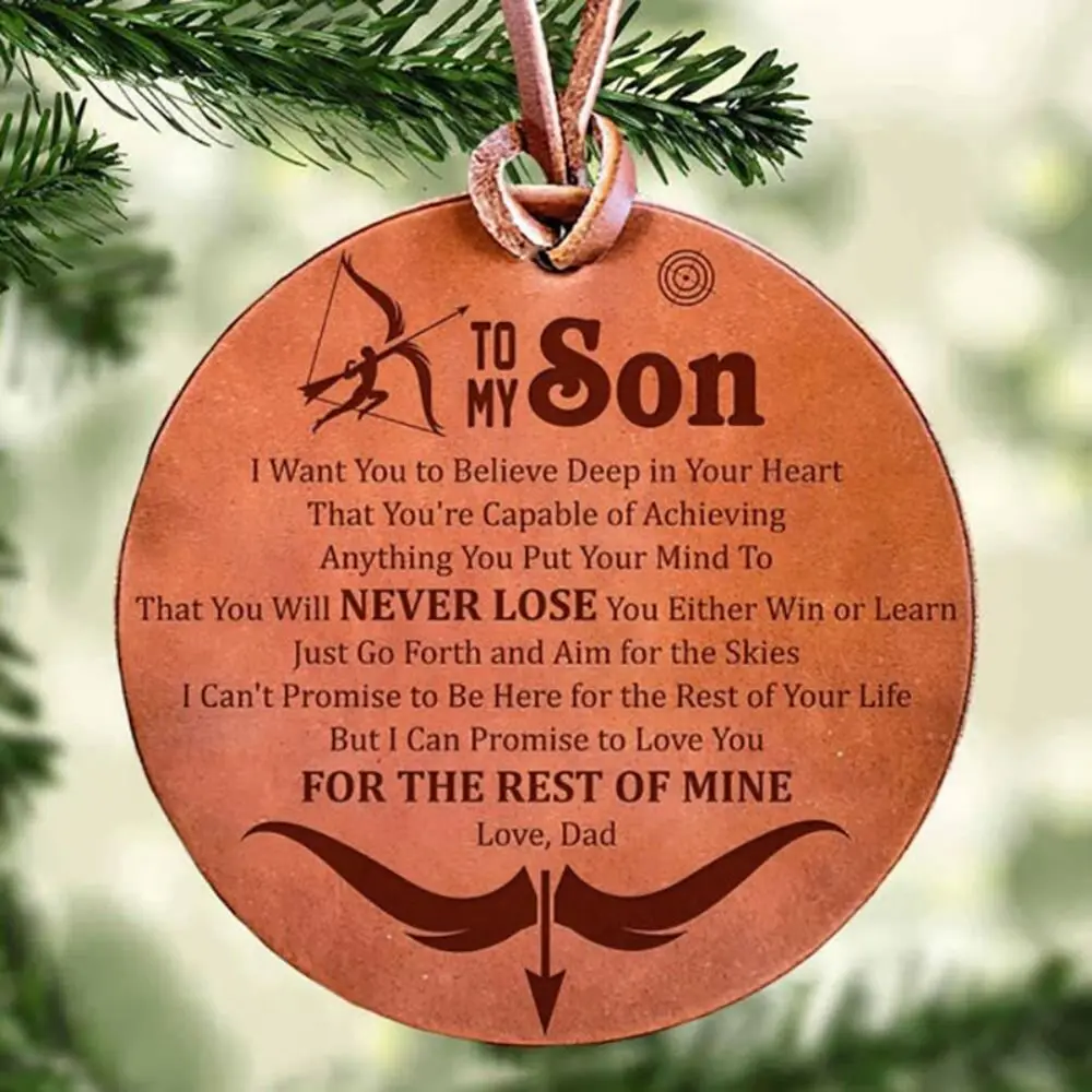

Parents' Different Love for Their Son Leather Decorative Pendant Round Creative Christmas Ornament Leather Hanging Ornaments