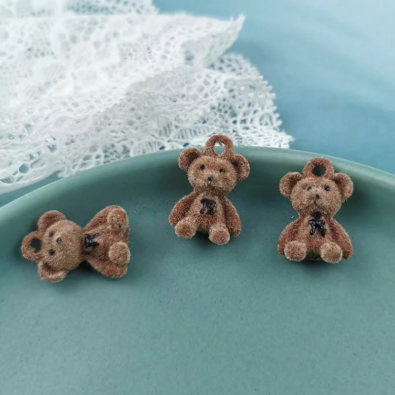 10 шт. Флокированный трехмерный медведь, креативные маленькие Подвески для изготовления цепочки-брелоков, аксессуары для ювелирных изделий своими руками 10 шт. Флокированный трехмерный медведь, креативные маленькие Подвески для изготовления цепочки-брелоков, аксессуары для ювелирных изделий своими руками