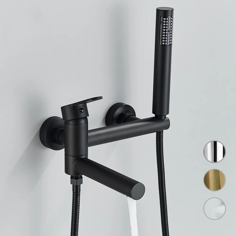 Rozin Bathtub Faucet with Swivel Tub Spout Brass Wall Mounted Bathroom Shower Mixer Tap Gold Full Set Toilet