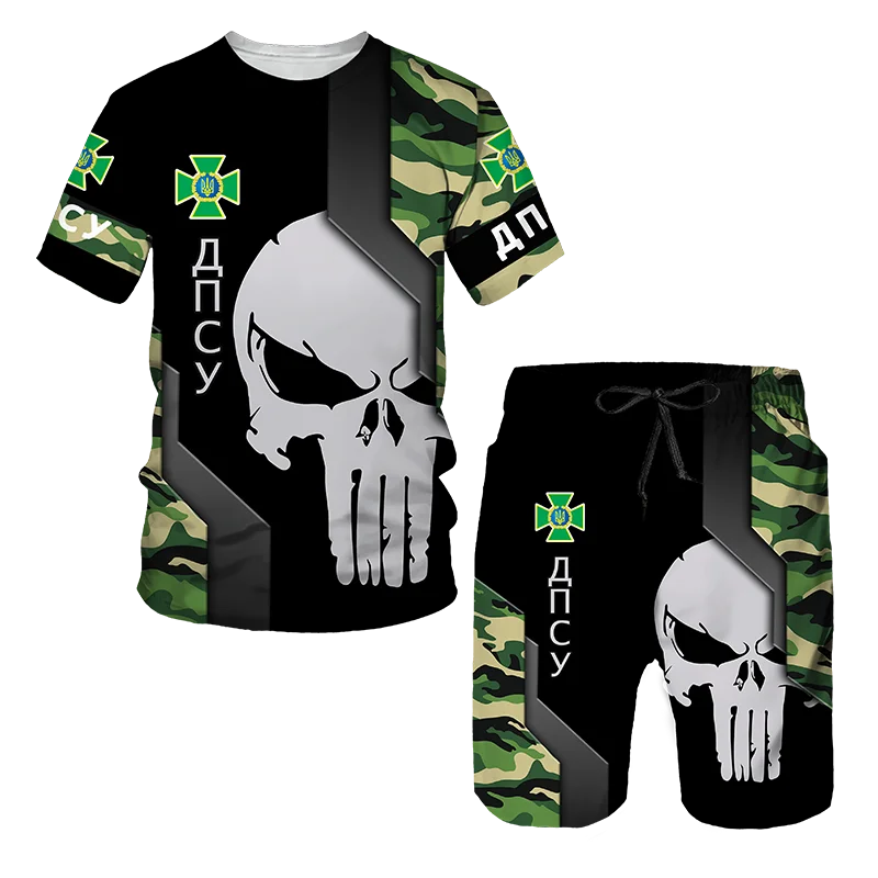 

Spartan Camouflage Army Soldier All Print Summer T-shirts Suit Harajuku Outwear Sport Casual 3D Tracksuits Men's Set