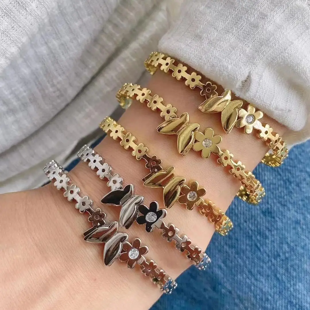 

3PCS, Luxury Butterfly Charm Bangle For Women Girl Cute Pulseras Mujer Bijoux Femme 2022 Bohemian Jewelry