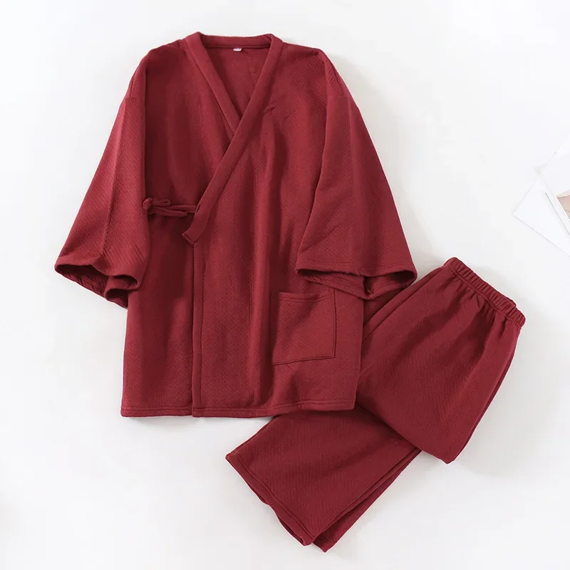 Pajama Pants Set Men's Kimono Homewear Autumn Winter Thick Japanese Comfortable Casual Fashion Breathable Stylish Loose