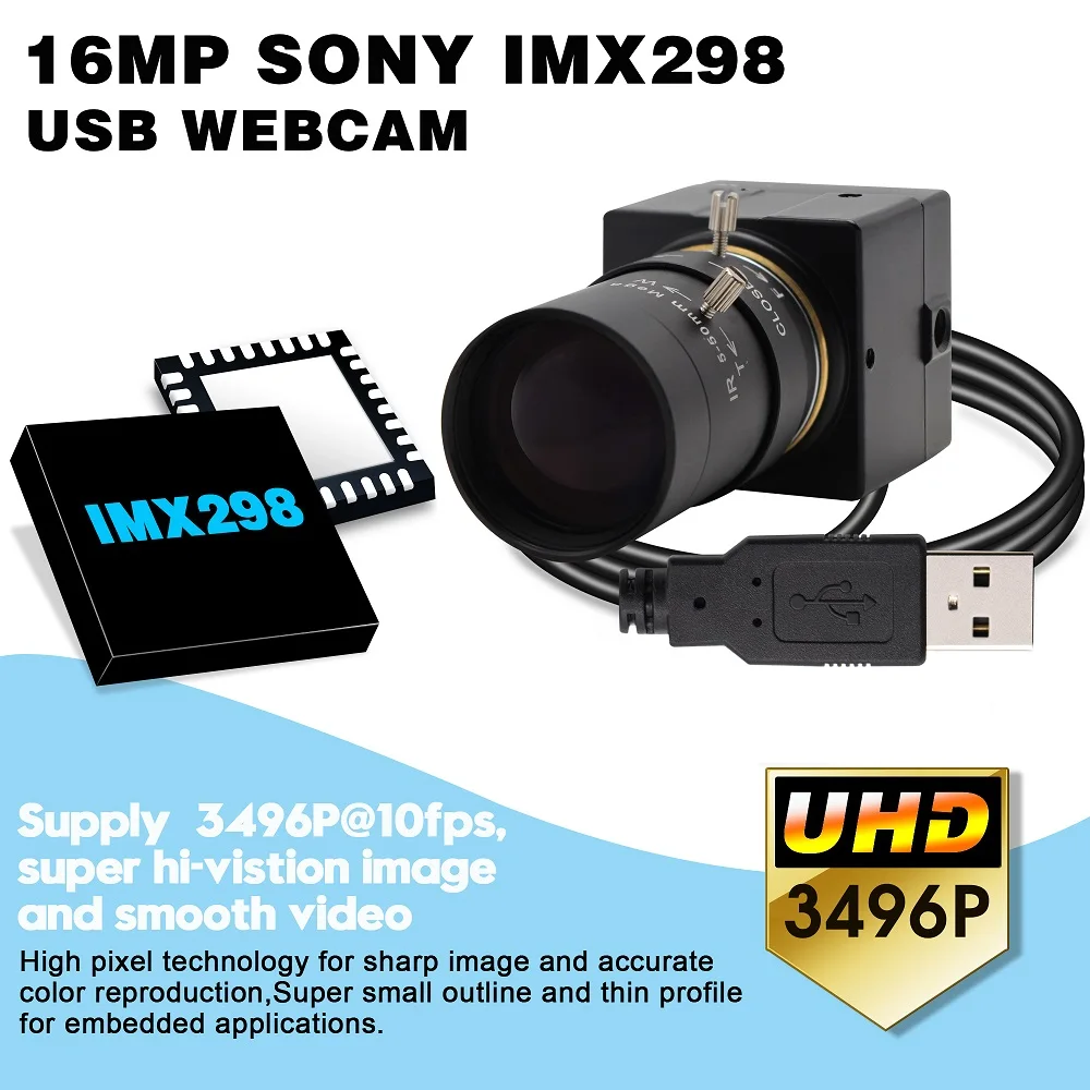 16MP USB Webcam 10X Zoom 4656X3496 Ultra HD IMX298