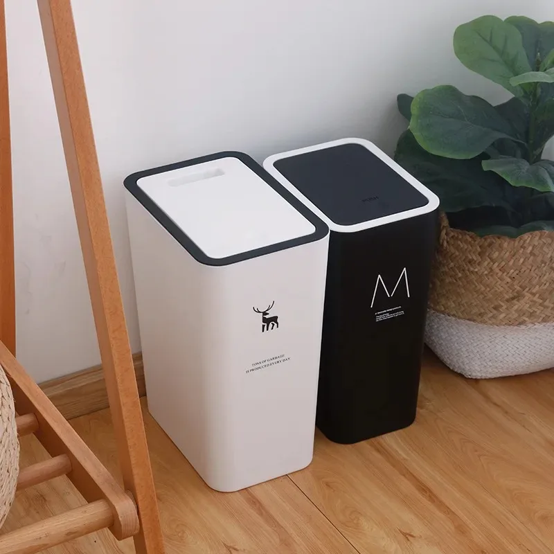 Trash Can 10L 15L Nordic Toilet Kitchen Bathroom Living Room Rectangular With Lid Press-type