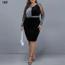 

Women Party Dress Plus Size Black Dresses Elegant Sequin Patchwork Wedding Evening Bodycon Vestidos 4XL 5XL Robes Robe Femme