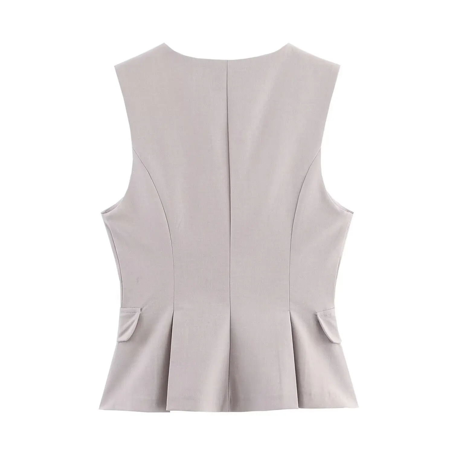 Women'S Vest Tank Top Solid Color Sleeveless V-Neck Short Top Zipper Fly Unique Skirt Hem Design Elegant Temperament Waistcoats