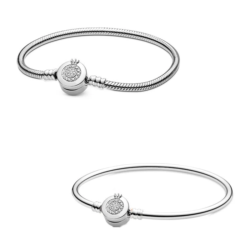 

Original Moments Sparkling Crown O Clasp Snake Chain Bracelet Bangle Fit Women 925 Sterling Silver Bead Charm Fashion Jewelry
