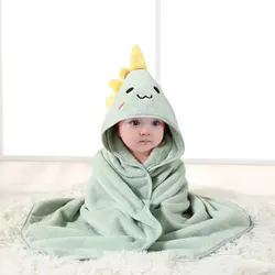Charming Cartoon Animal Hooded Baby Bath Towel - Ultra-Soft, Quick-Dry Coral Velvet - 80CM (Green Dinosaur)