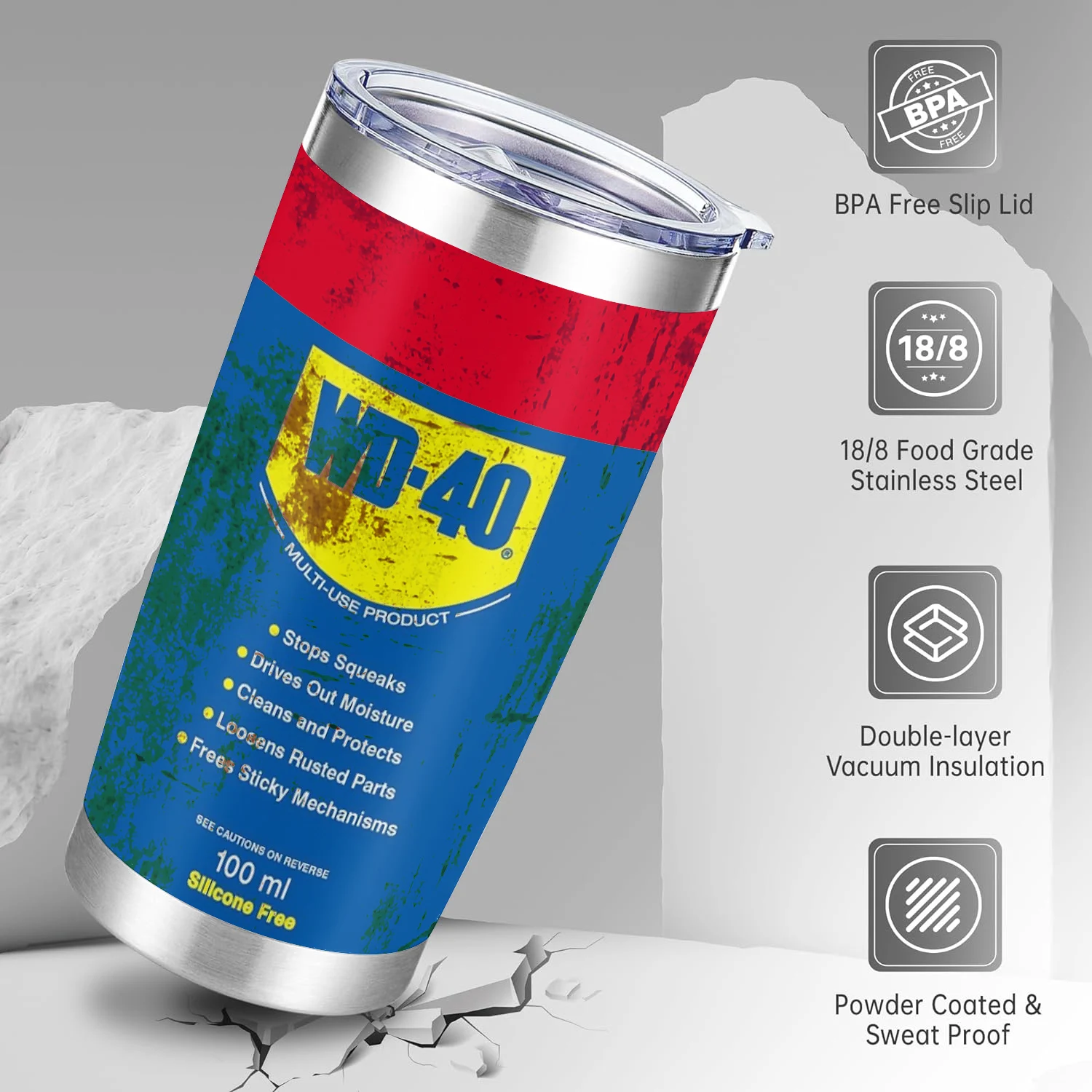 20Oz WD40 Stainless Steel Vacuum Insulated Tumbler Double Wall with Straw and Lid keep Cold Hot Drink Car Cup Distressed Design