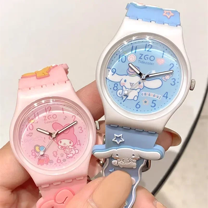 

Kawaii Original Sanrio Joint ZGO Cinnamon Melody Anime Dolls two color Watches Waterproof Pointer Quartz Watch Students Gifts