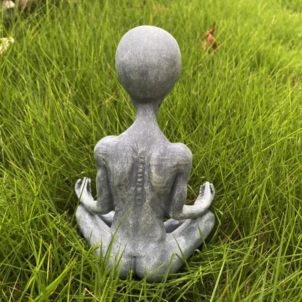 6.5" Yoga Aliens Figurine Meditating Sitting Resin Statue Sculpture Home Office Desktop Garden Decoration Ornament Christmas