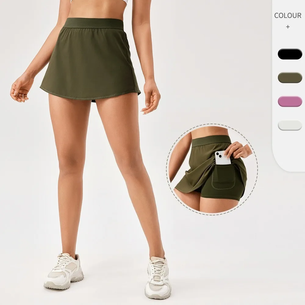 Women 2-in-1 Sports Skort Quick Dry Breathable Fitness Running Tennis Skirt Anti-Exposure Lined Yoga Short Skort