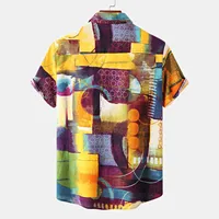 Designer Colorful Lattice Shirts For Men Summer Casual Colorblock Short Sleeve Shirts Blouses Comfortable Ethnic Hawaiian Shirt - Image 5
