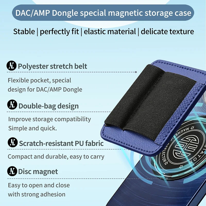 Magnetic Leather Phone Case with Elastic Card Holder and Clip