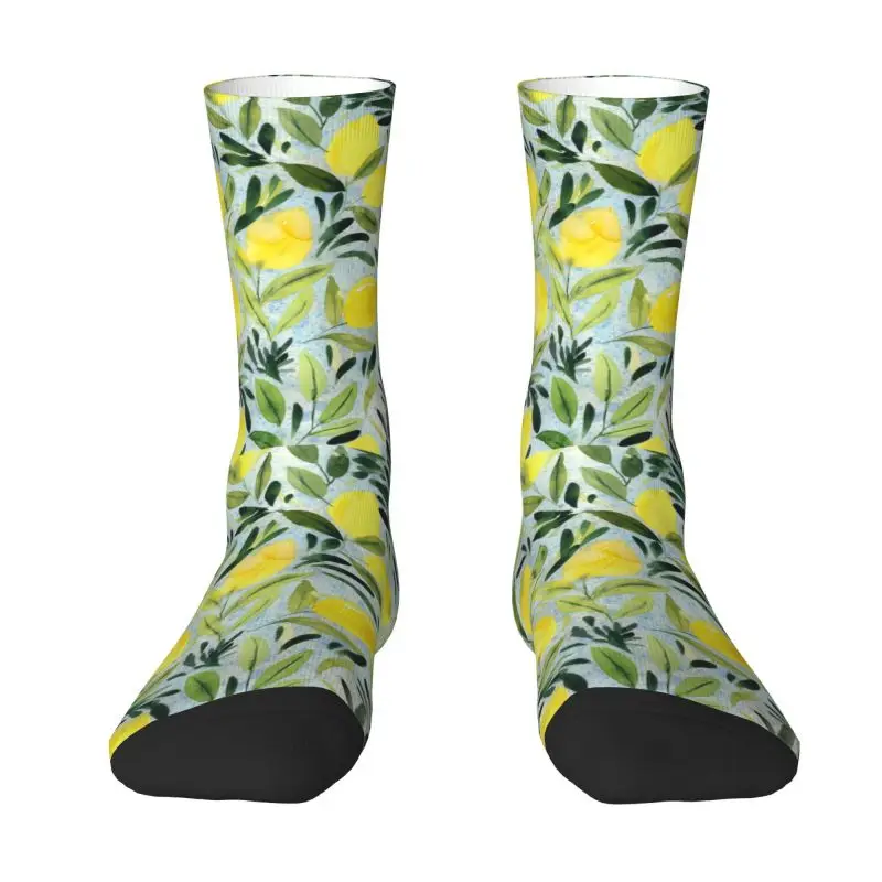 

Kawaii Men's Watercolor Lemon Tree Dress Socks Unisex Warm Comfortable 3D Printed Citrus Fruit Botanical Art Crew Socks