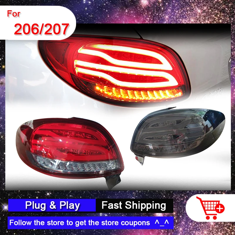 

Car LED Taillights for Peugeot 206 hactback 207 Sedan Rear All LED DRL Moving Turn Signal Lamp Brake Light Auto Assembly