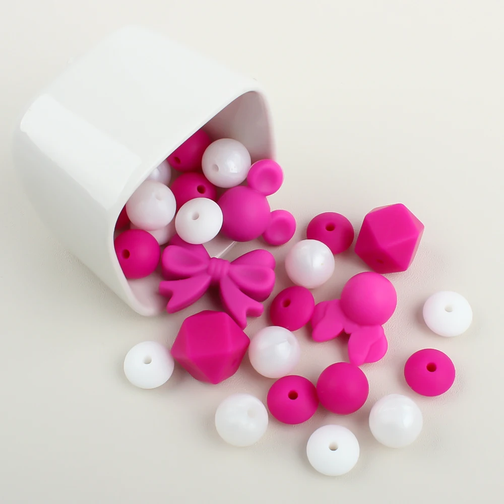 25Pcs/Set Baby Silicone Beads Set Hexagonal Mouse Shape Teething Beads Teether For Pacifier Chain clips Accessories BPA Free 5