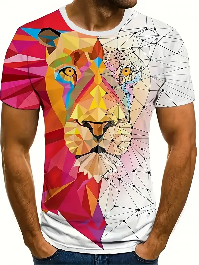 Mens Lion Graphic T Shirt Short Sleeve Oversized Tee