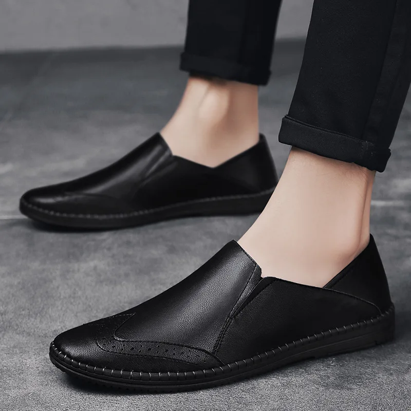 

Genuine Leather Men Casual Shoes Brand Nice Italian Men Loafers Moccasins Breathable Slip on Black Driving Shoes Nice new