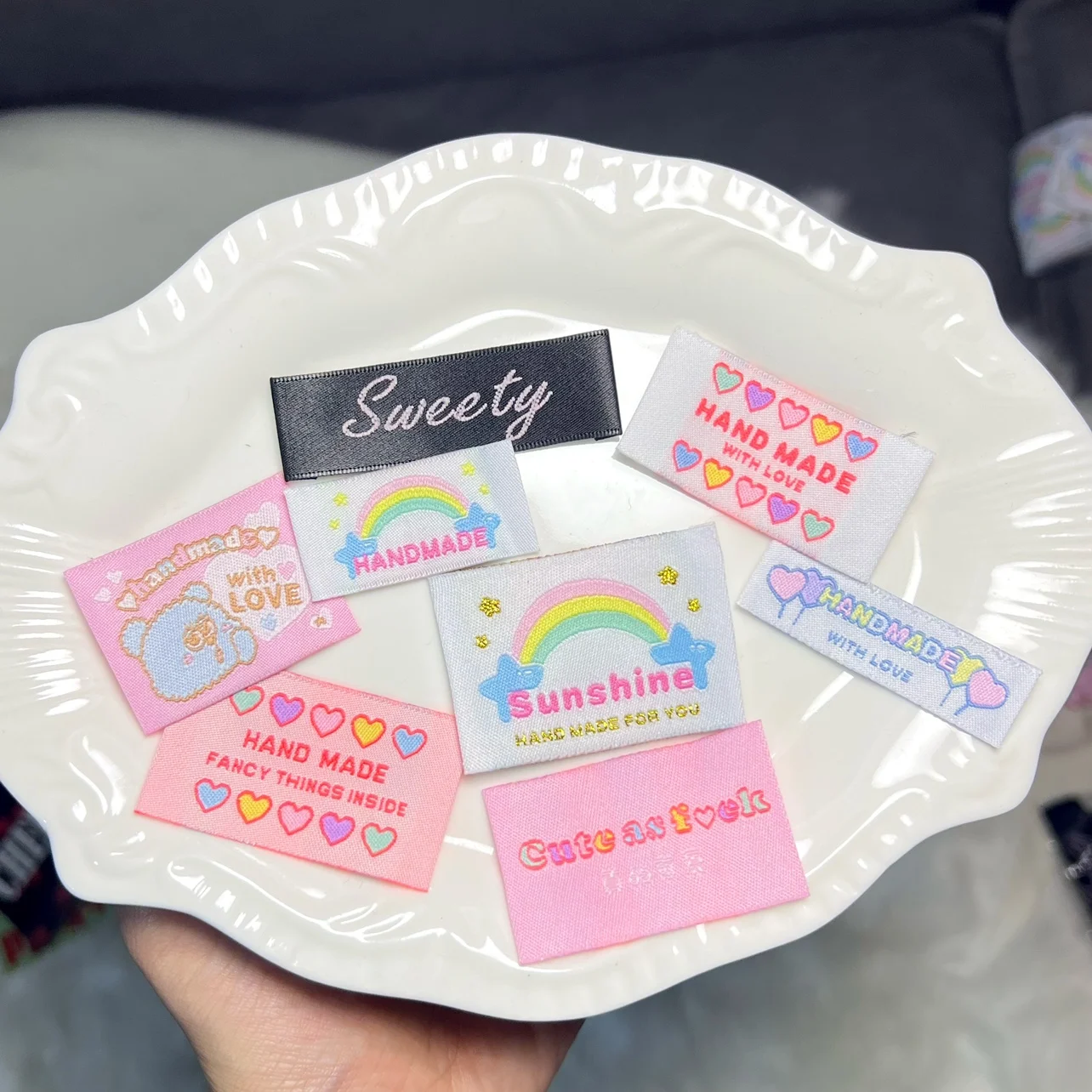 

Cute fabric trademark cartoon label hand sewing DIY accessories