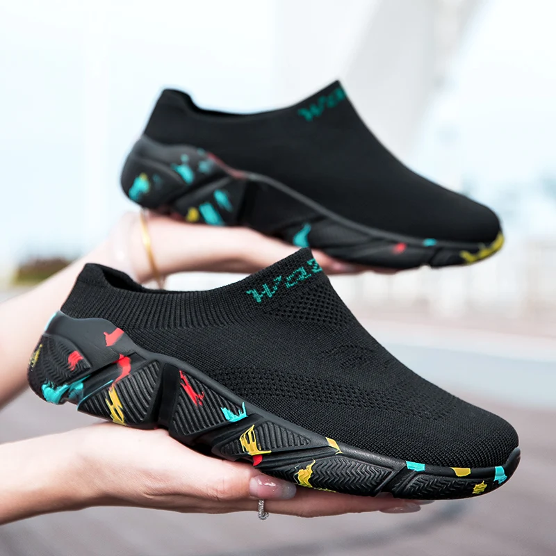 Men And Woman Sneakers Couples Slip On Half Shoes Comfortable Ankle Sock Shoes Increase Height Casual Shoes Size 35-47