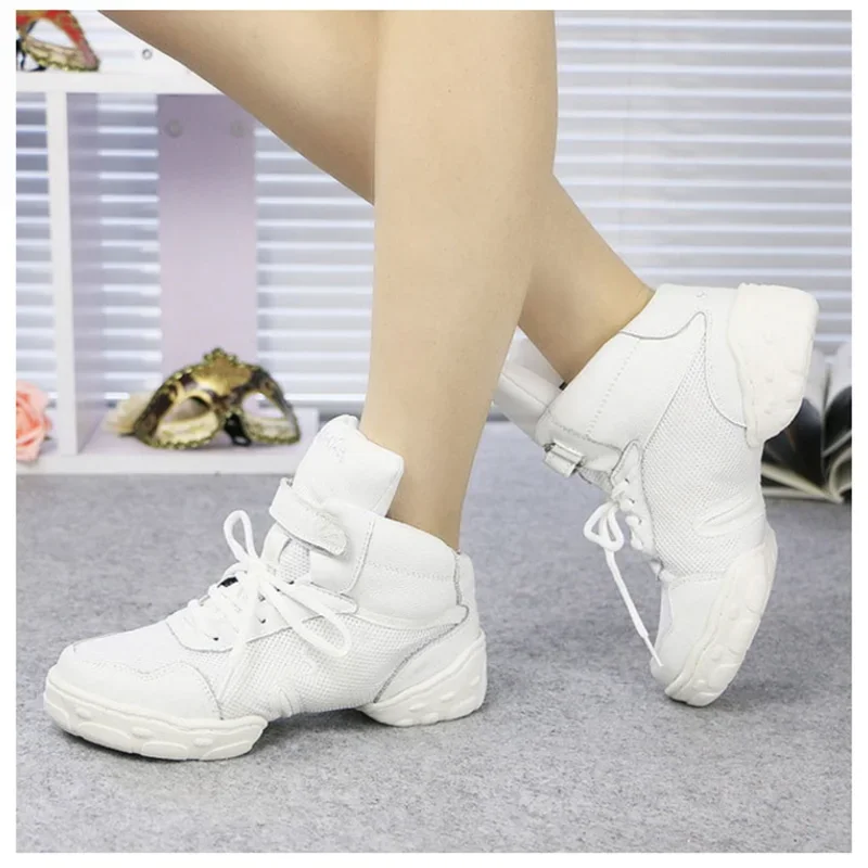 Sports Dance Shoes Genuine Leather Soft Sole Breathable High Top Jazz Salsa Modern Dance Sneakers For Women Man Size 36-45 4