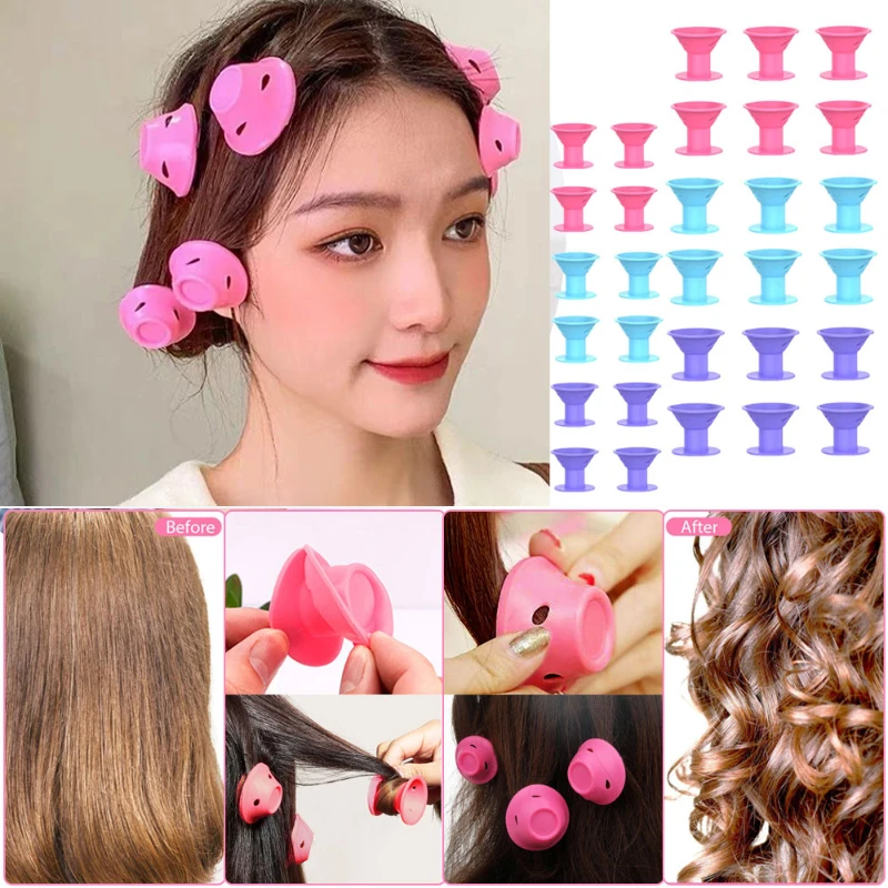 2/10/20pcs Soft Rubber Silicone Heatless Hair Curler Twist Hair Rollers Clips Don't Hurt Hair