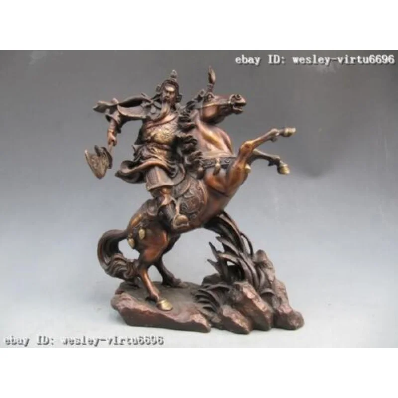 

China Folk refined craftwork Pure Bronze Guan Gong hold Sword Ride on Horse
