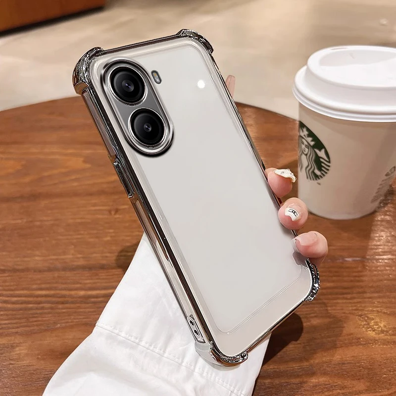 Transparent Glossy Plating Edge TPU Case with Four-Corner Anti-Drop Protection